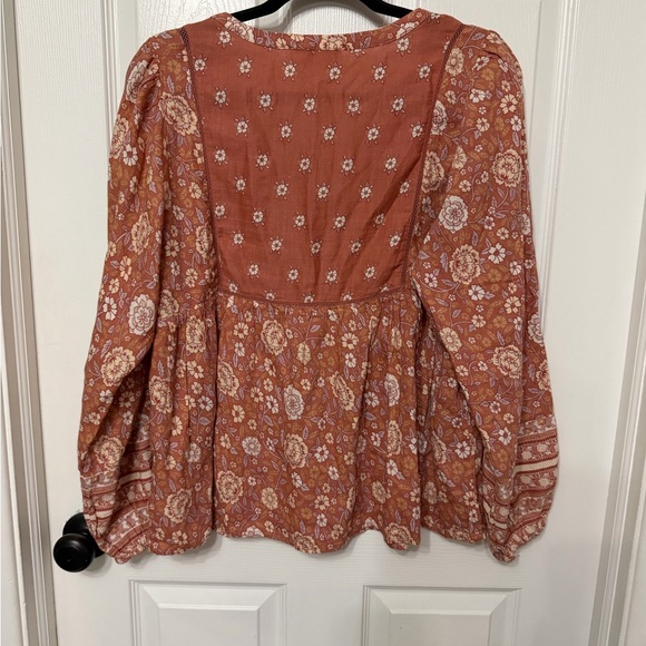 LUCKY BRAND long sleeve boho tassel blouse size medium Aragon multi floral - Picture 6 of 8